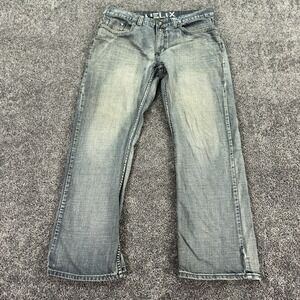 Helix Jeans Mens 34x30 Blue Gray Relaxed Bootcut Medium Wash Denim Pockets Logo